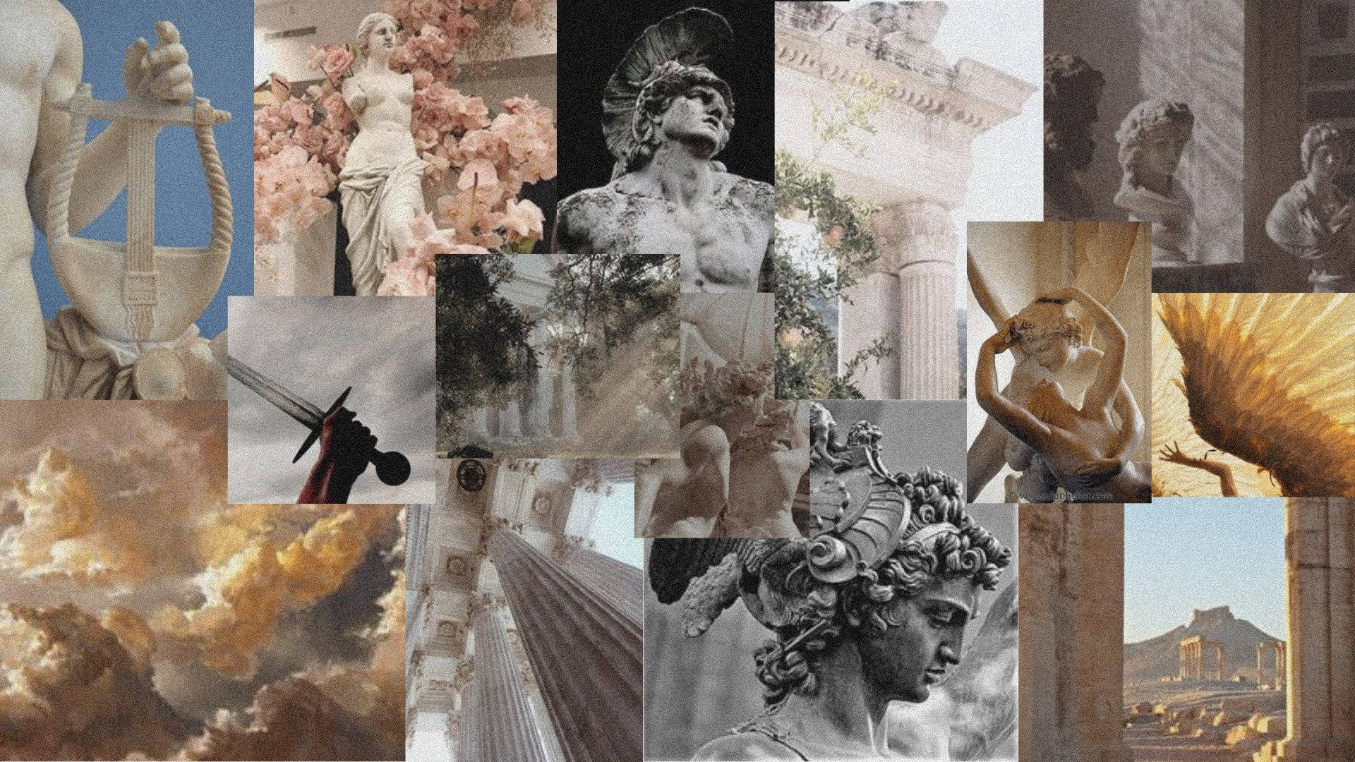 Ancient Greek Aesthetics, classical statues, architectural fragments, Full HD Desktop Wallpaper
