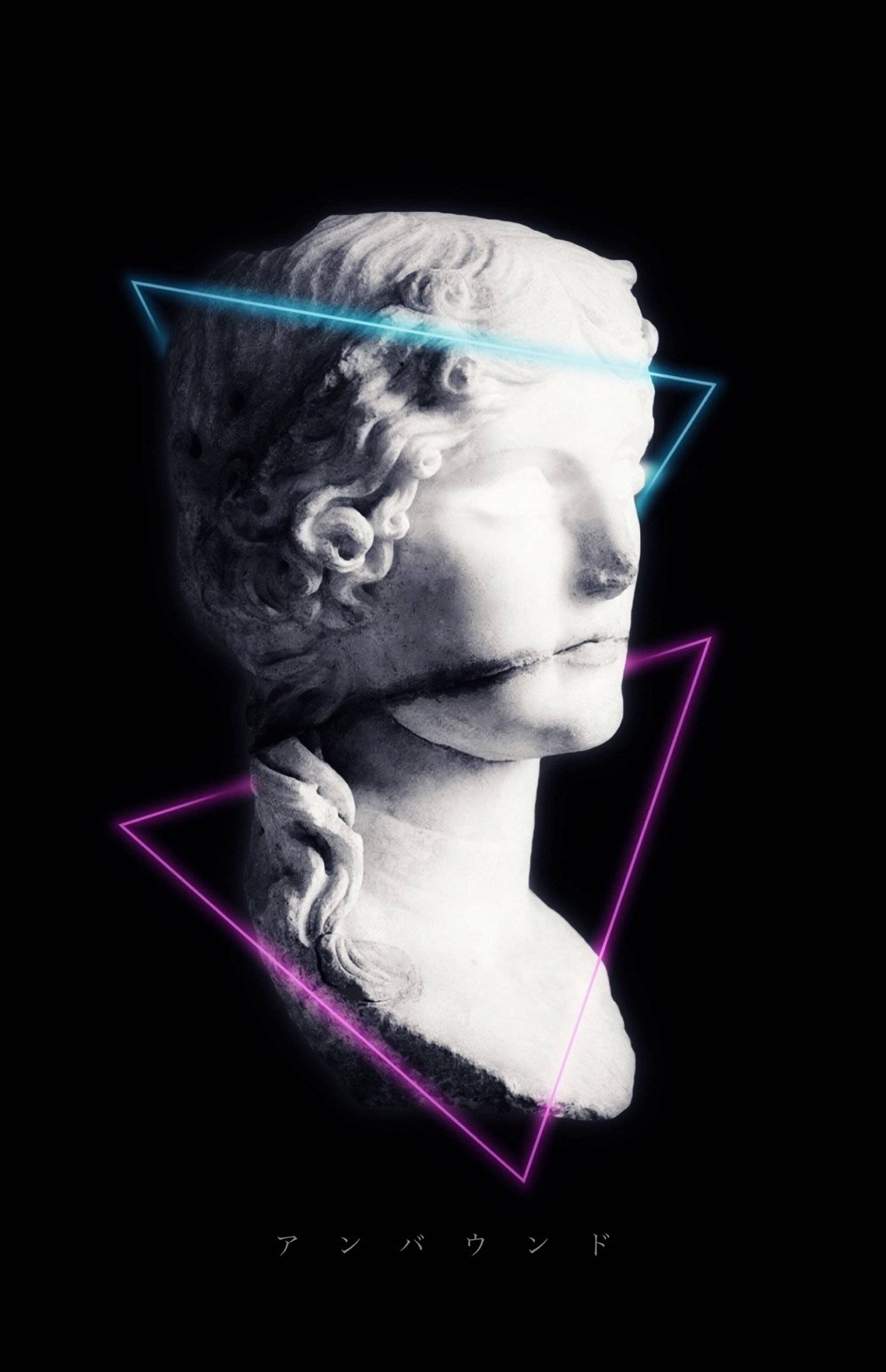 Ancient Greek Aesthetics, classical marble bust, neon blue, Full HD Phone Wallpaper