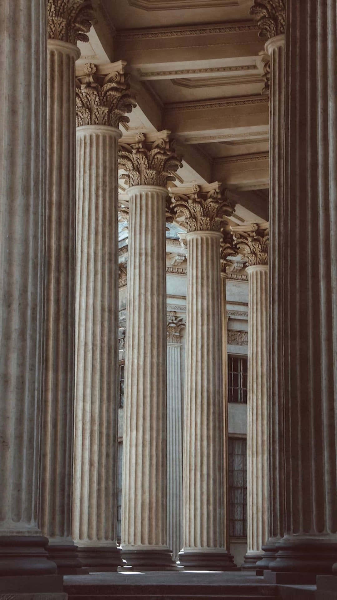 fluted columns, ornate capitals, classical colonnade, Full HD Phone Wallpaper