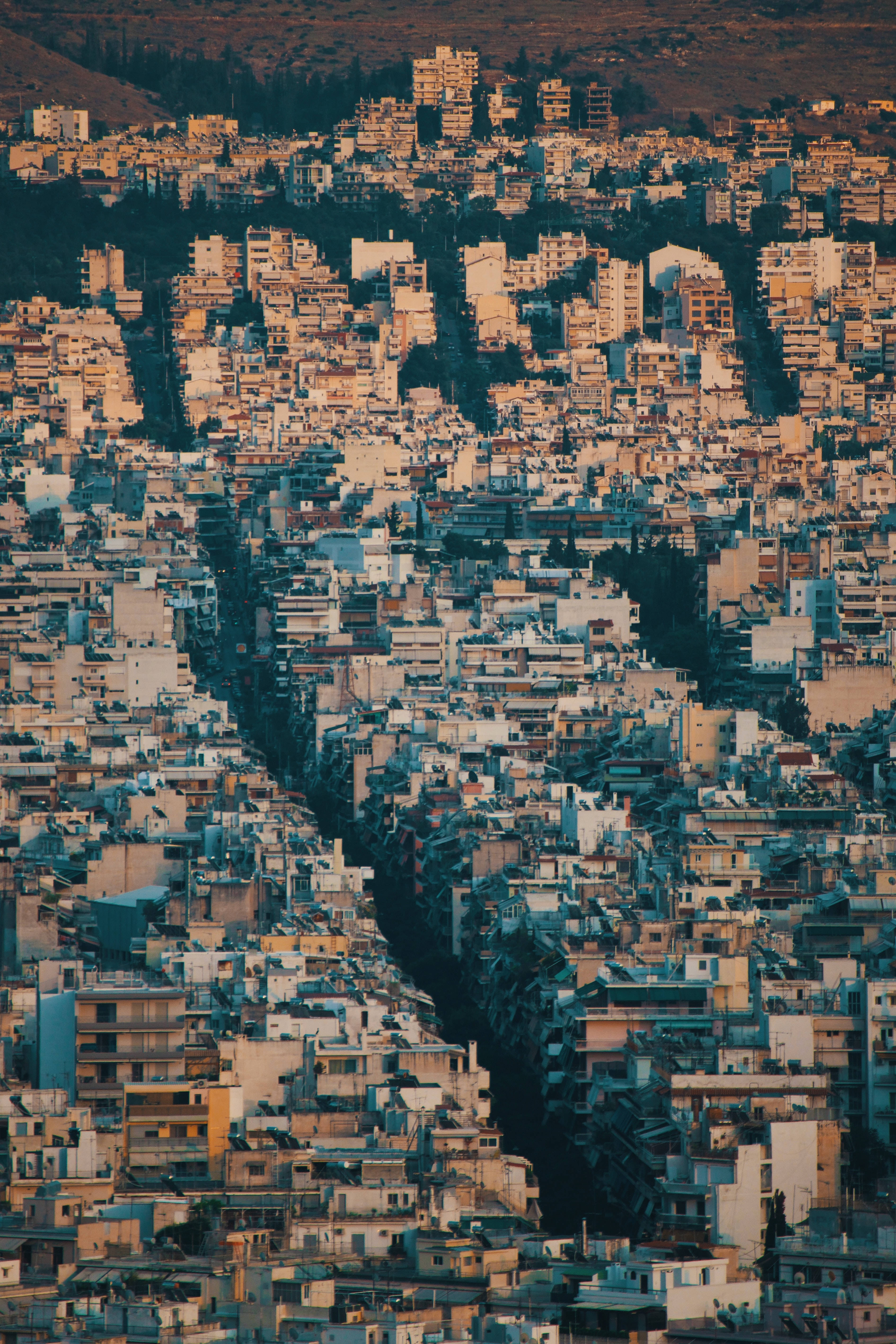 city buildings, Greece, hillside city, 5K Phone Wallpaper