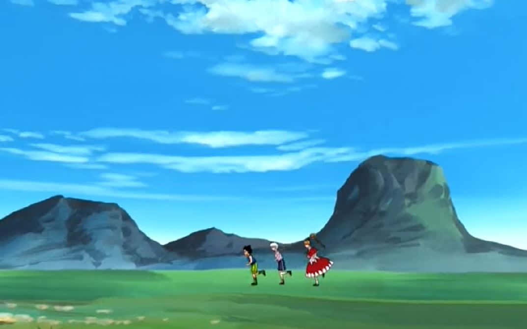 Greed Island, anime characters, vibrant green field, SD Desktop Wallpaper
