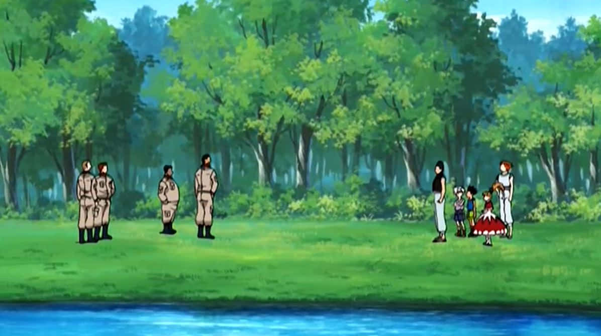 Greed Island, anime characters, lush green forest clearing, SD Desktop Wallpaper