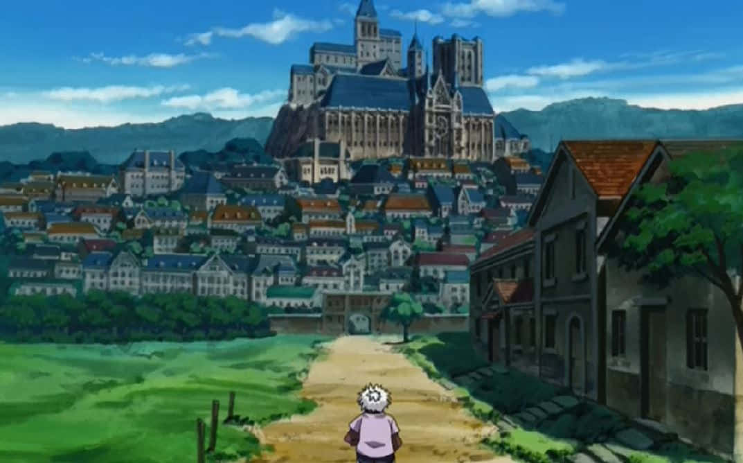 Greed Island, spiky-haired character, dirt path, SD Desktop Wallpaper