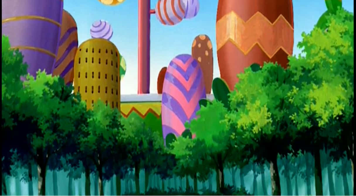 Greed Island, cartoon buildings, zigzag patterns, SD Desktop Wallpaper