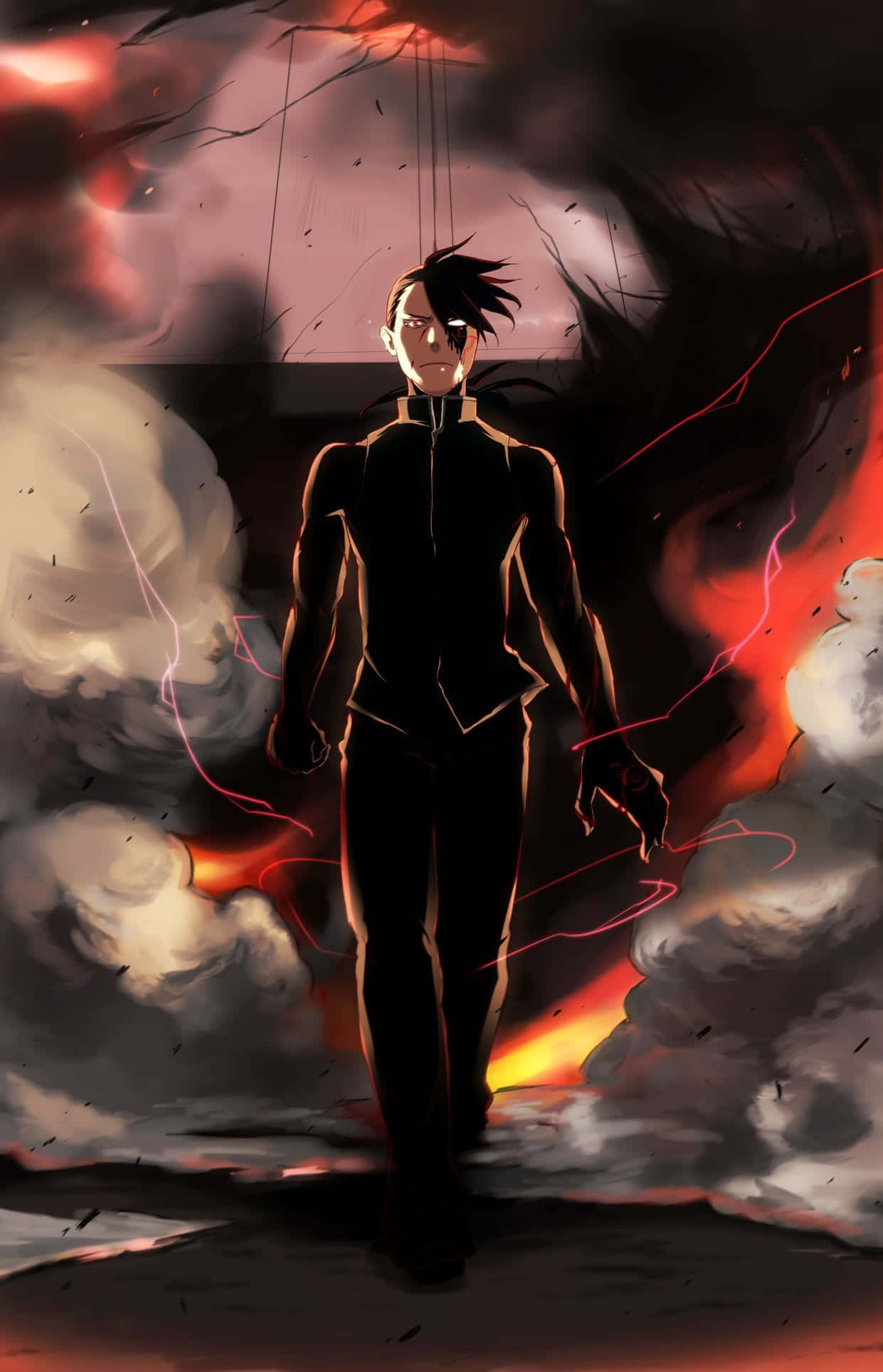 Greed Island, dark-haired anime character, stormy battlefield, Full HD Phone Wallpaper