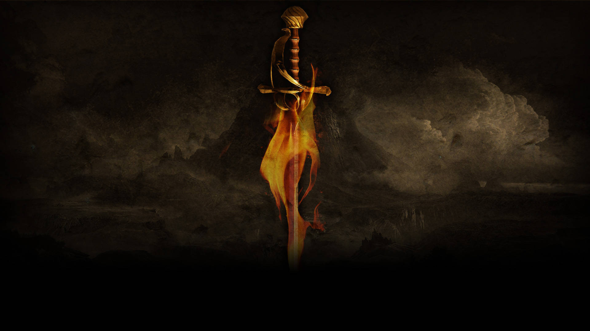 Greedfall, fire sword, stormy sky, Full HD Desktop Wallpaper