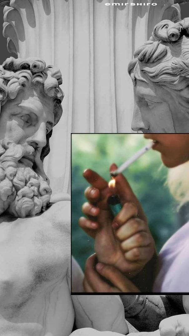 classical marble statues, statue of a man, cigarette, SD Phone Wallpaper