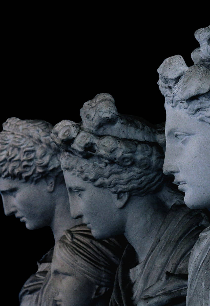 classical marble busts, profile, stark black background, SD Phone Wallpaper