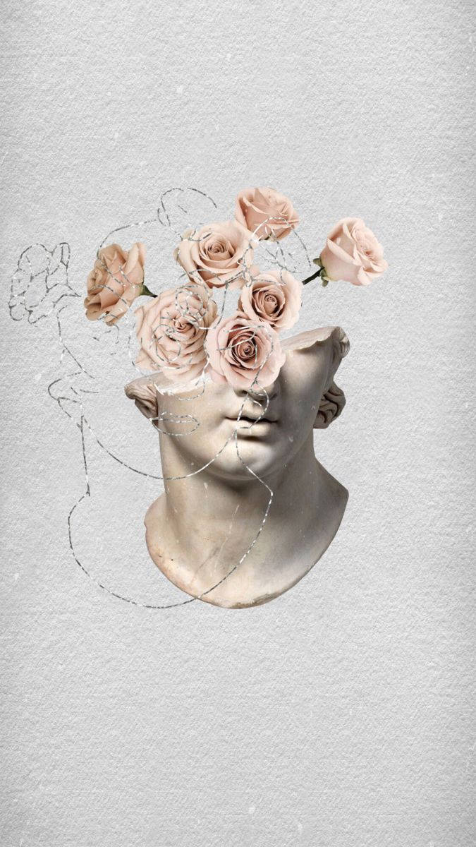 marble bust, blush roses, delicate wire outlines, SD Phone Wallpaper