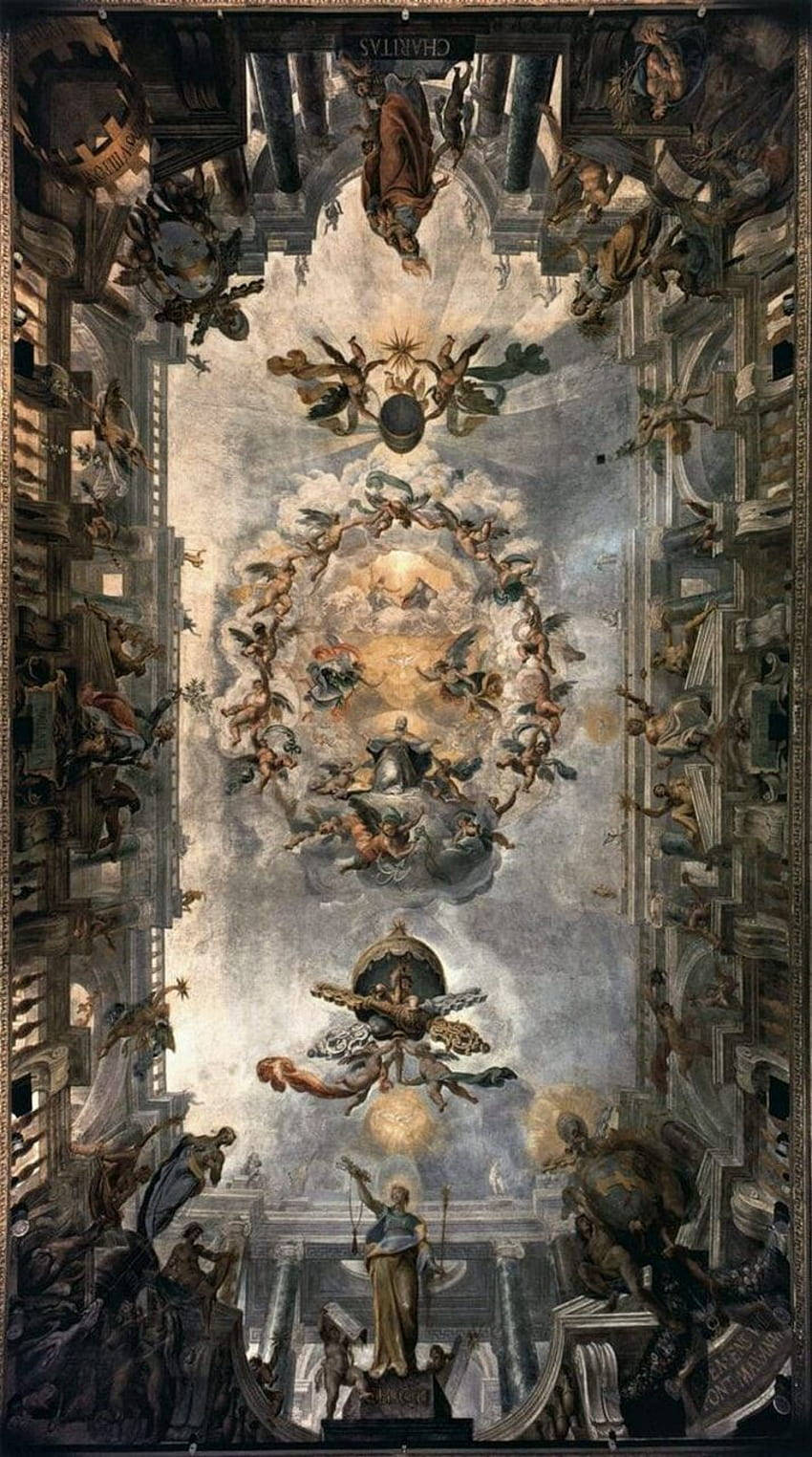 Baroque ceiling fresco, divine figures, angels, HD Phone Wallpaper