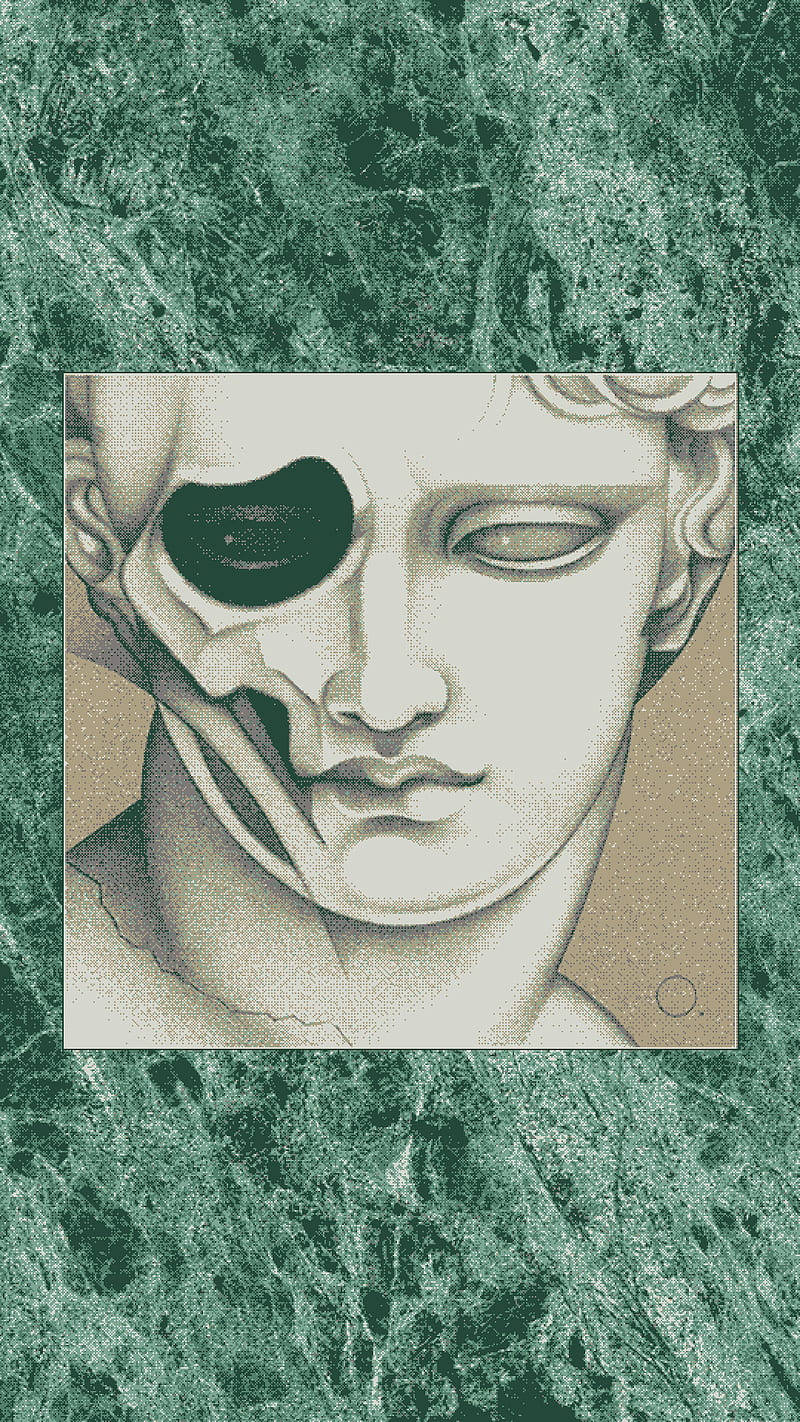 classical marble bust, black void, green marbled background, HD Phone Wallpaper