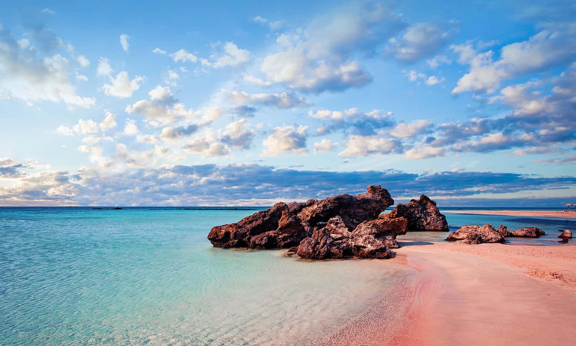 Greek Beach, pink sand beach, turquoise water, HD Desktop Wallpaper