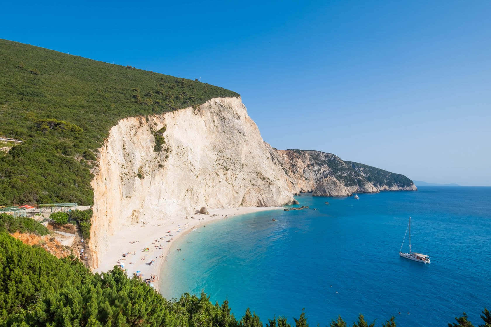 Greek Beach, turquoise waters, white cliffs, HD Desktop Wallpaper
