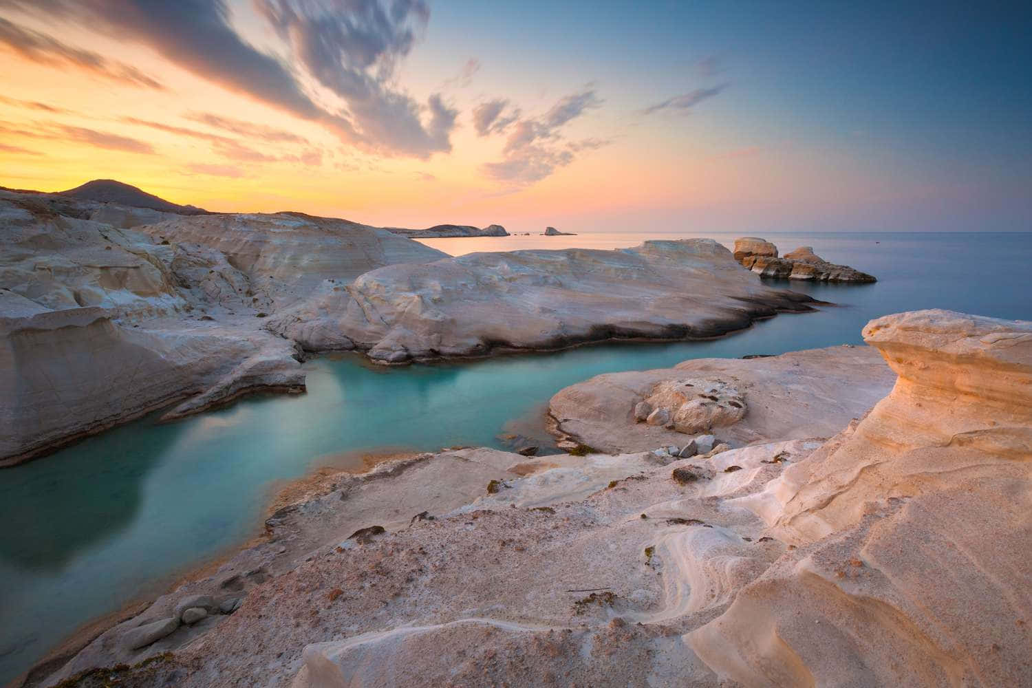 Greek Beach, Sunset, turquoise waters, HD Desktop Wallpaper