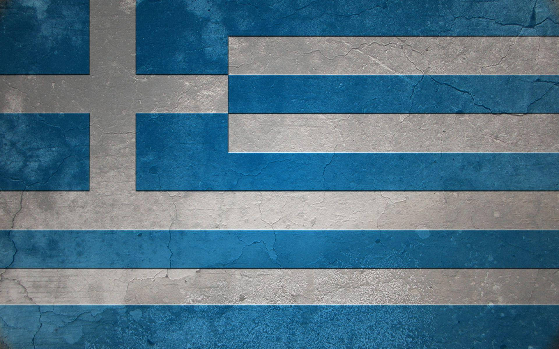 Greek flag, cracked concrete wall, weathered texture, Full HD Desktop Wallpaper