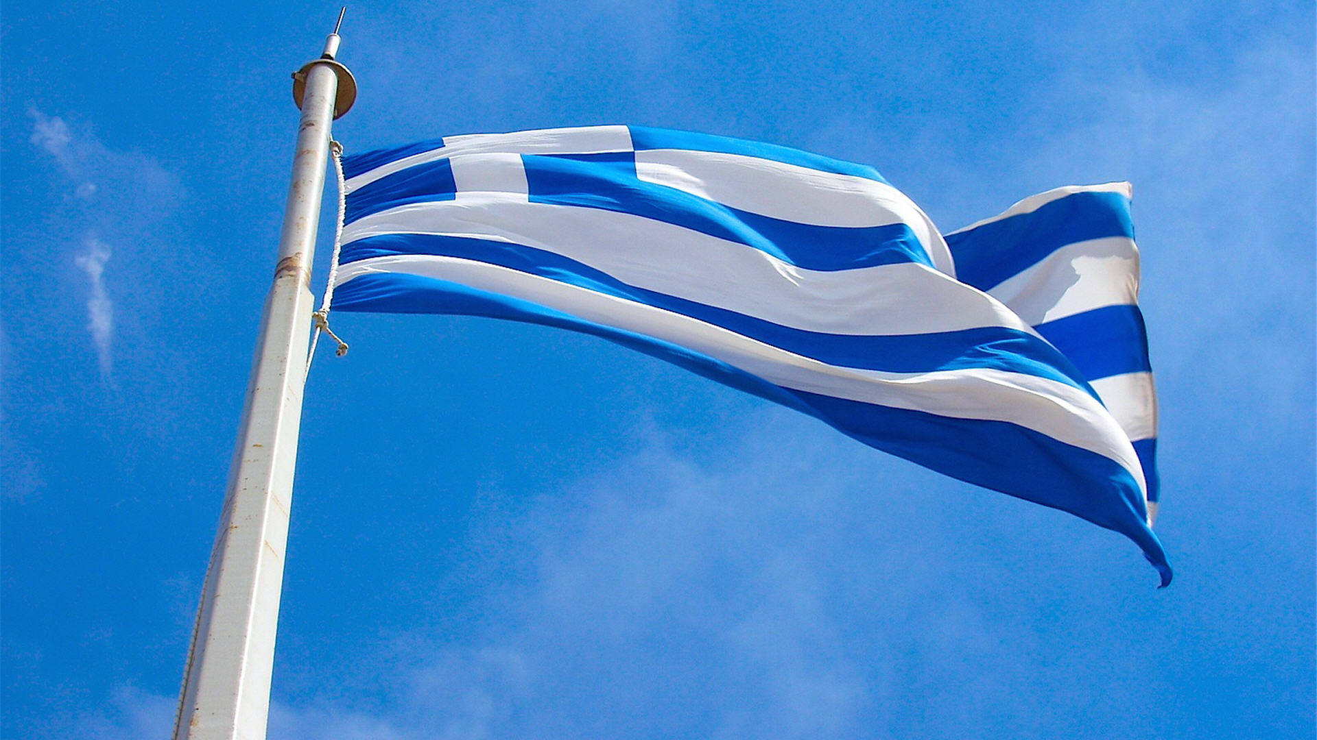 Greek flag, blue and white stripes, cross, Full HD Desktop Wallpaper