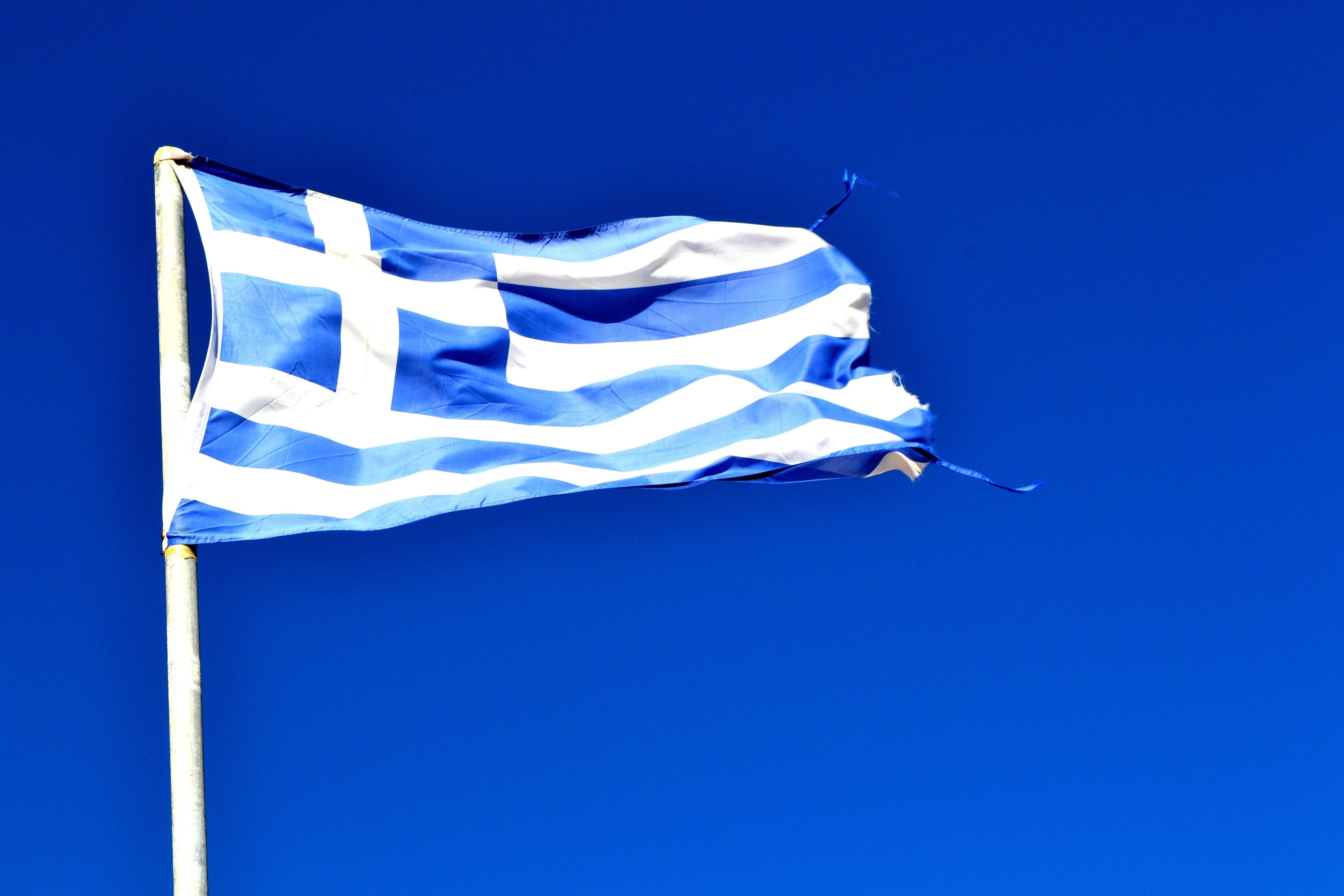 Greek flag, blue sky, blue and white stripes, 4K Desktop Wallpaper