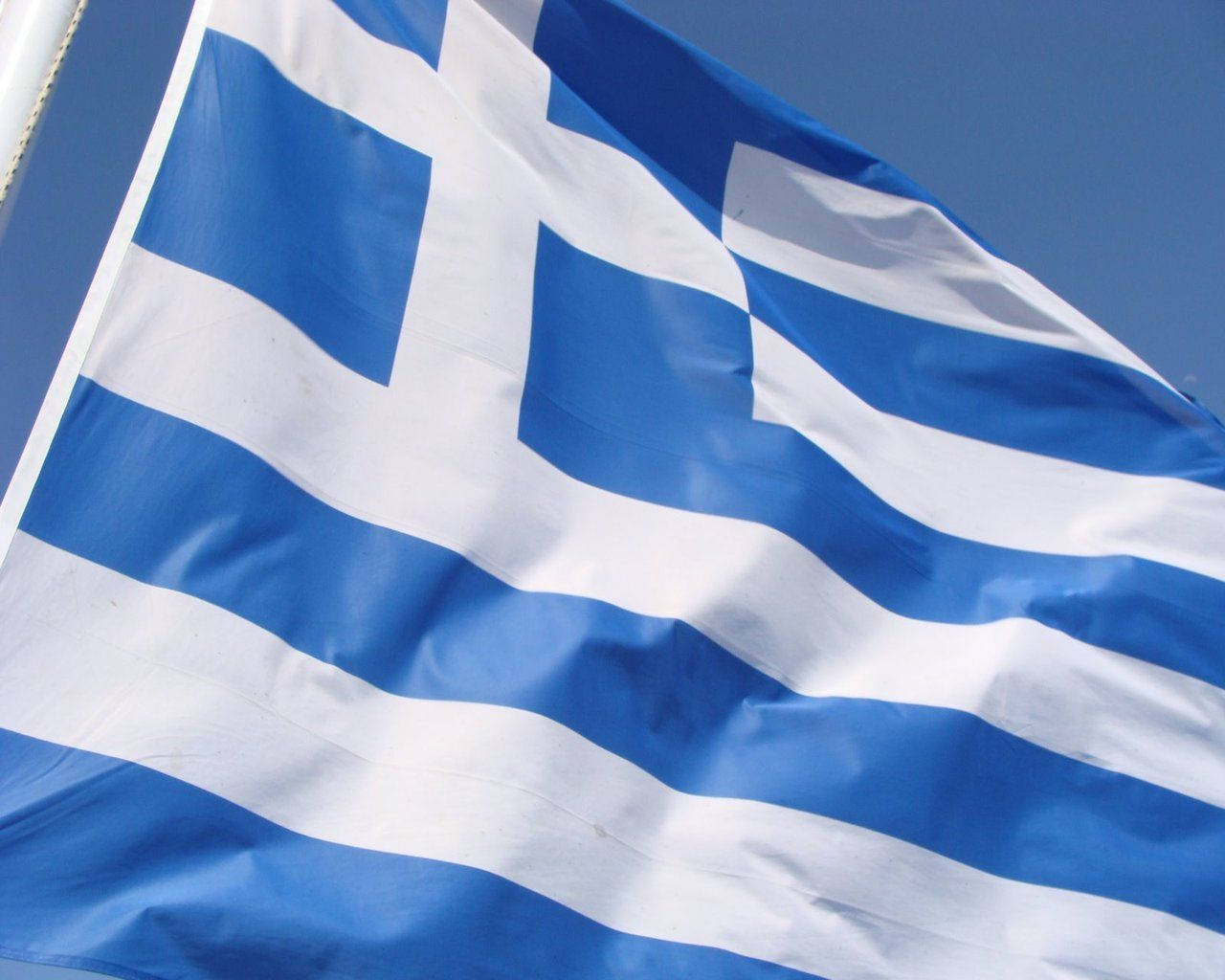 Greek flag, flagpole, clear blue sky, HD Desktop Wallpaper