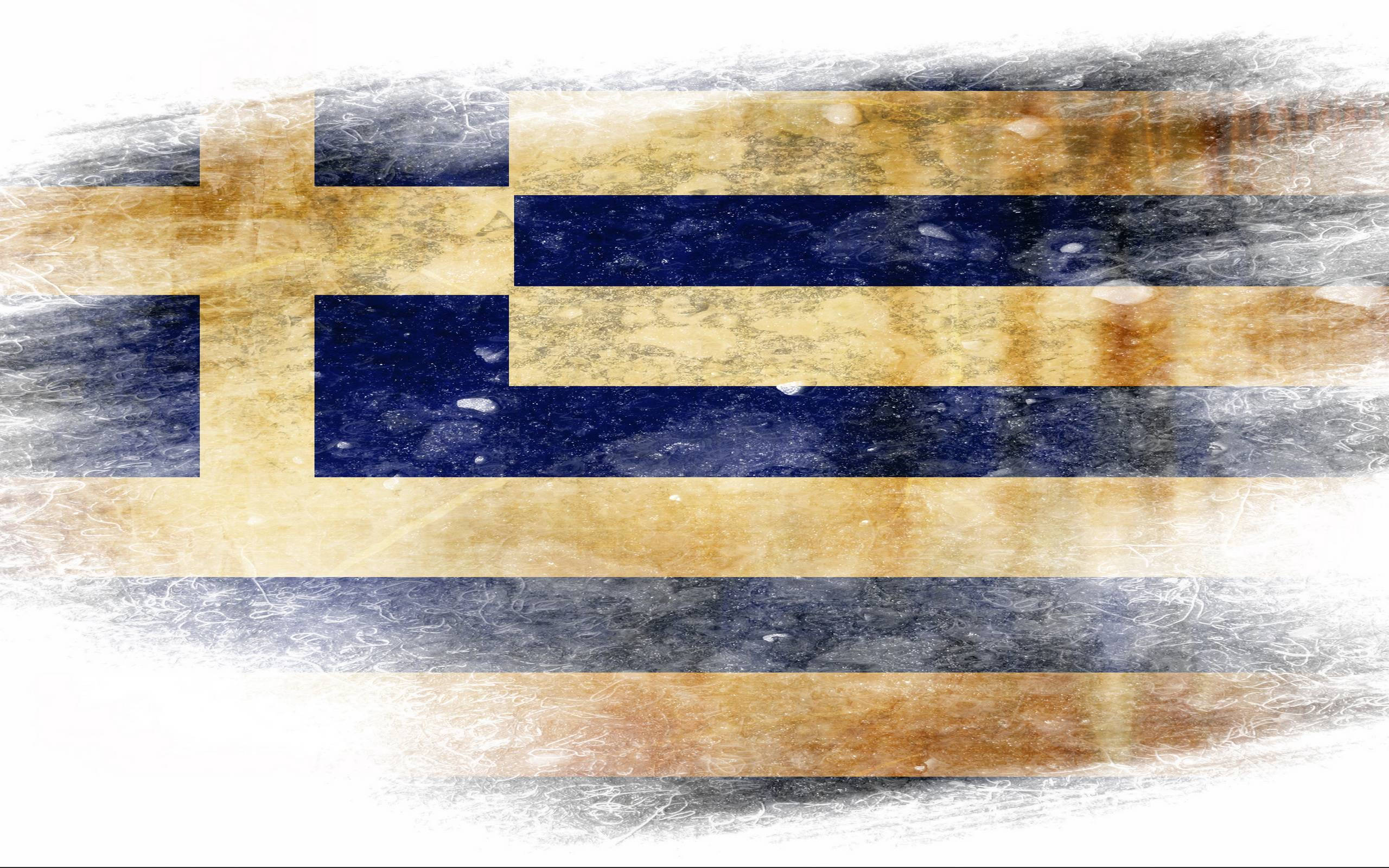 Greek flag, sepia, blue and gold stripes, 2K Desktop Wallpaper