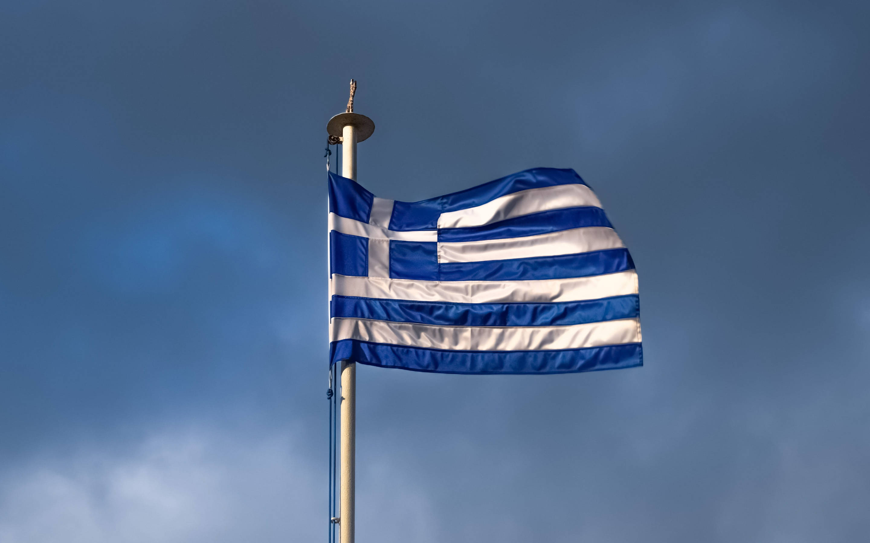 Greek flag, blue and white stripes, cross, 2K Desktop Wallpaper