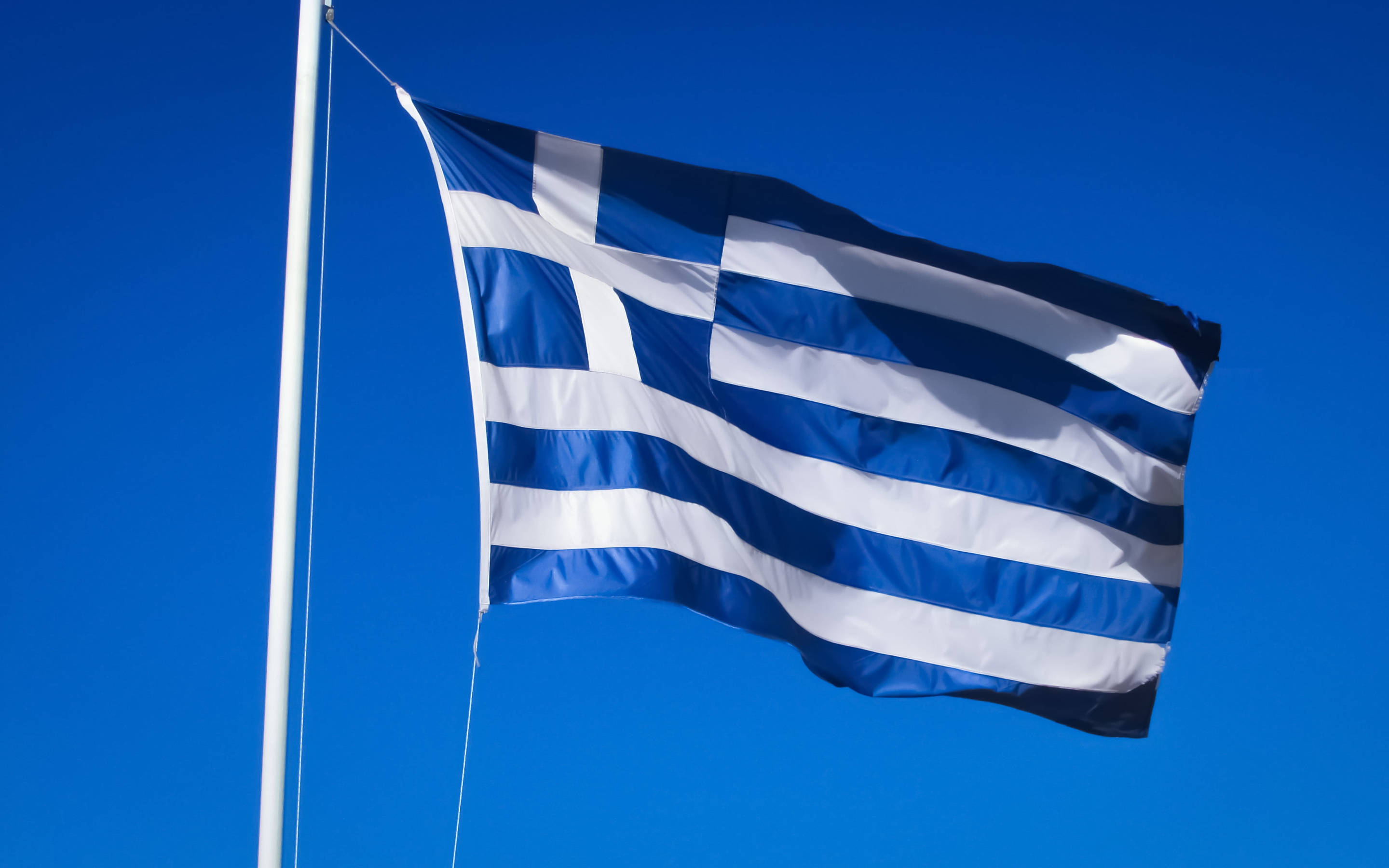 Greek flag, blue and white stripes, cross waves, 2K Desktop Wallpaper