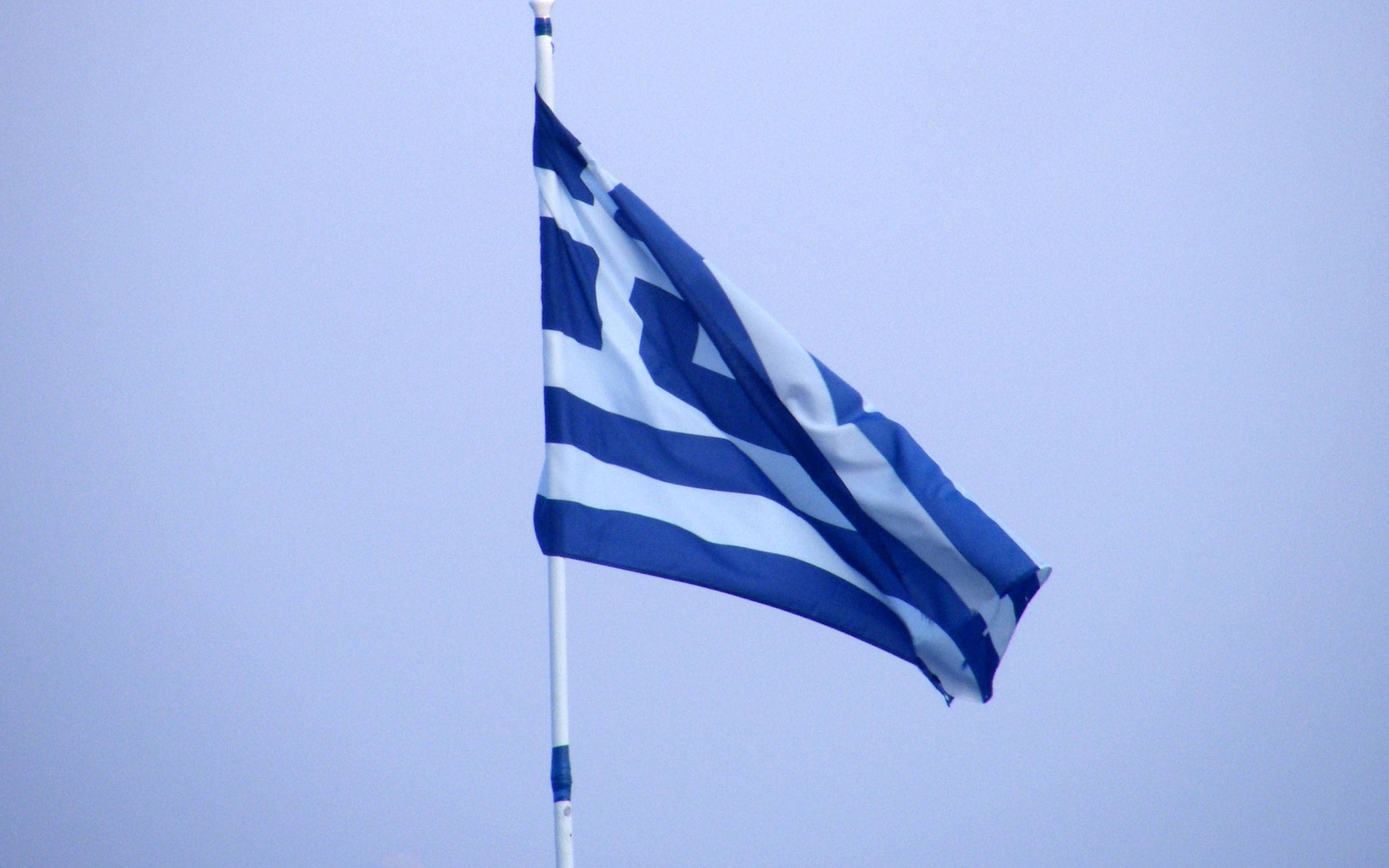 Greek flag, blue and white stripes, cross, 2K Desktop Wallpaper