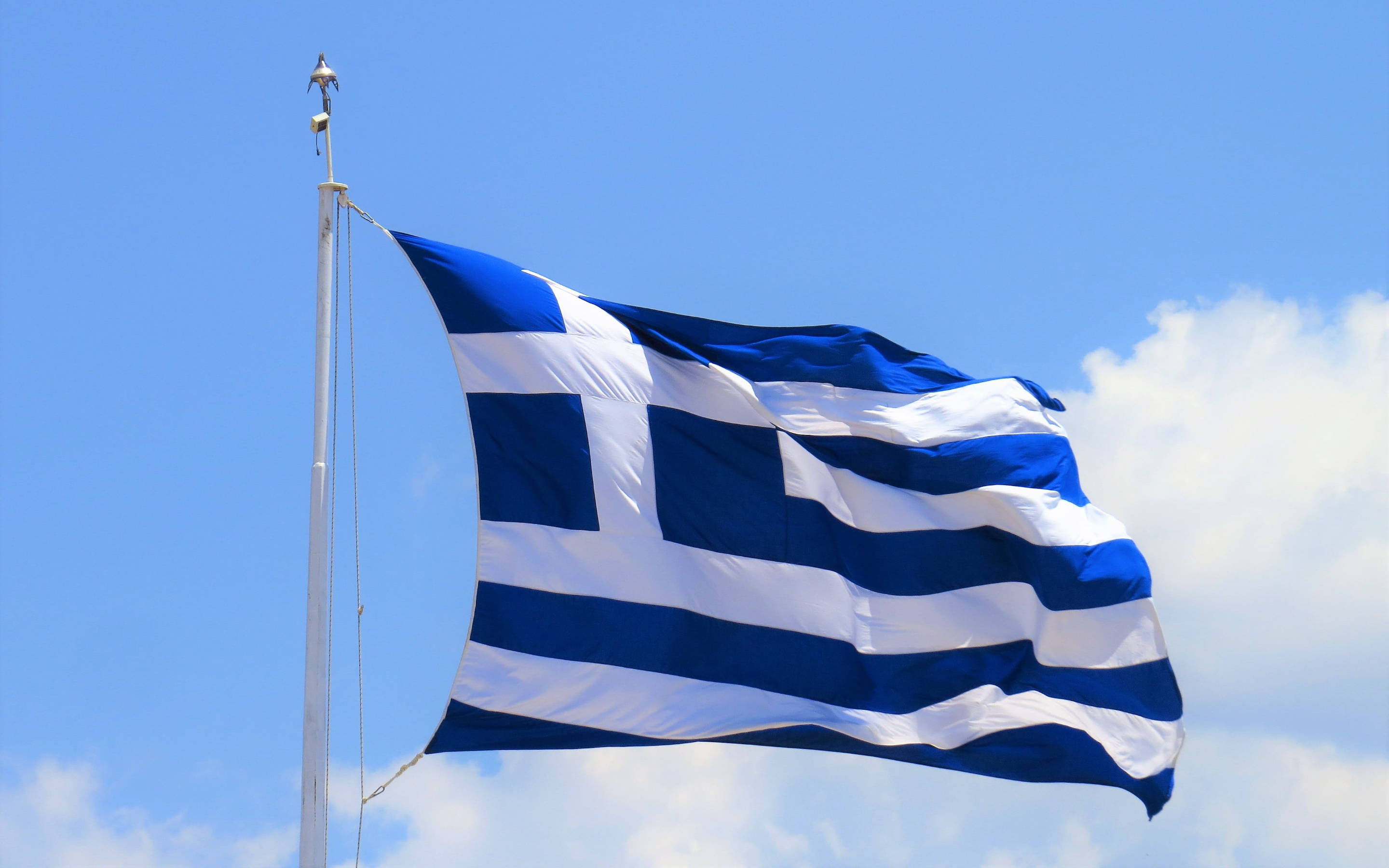 Greek flag, blue and white stripes, cross, 2K Desktop Wallpaper