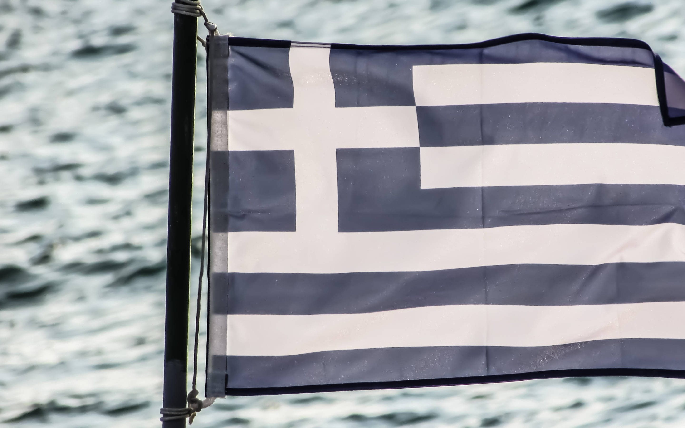 Greek flag, blue and white stripes, cross, 2K Desktop Wallpaper