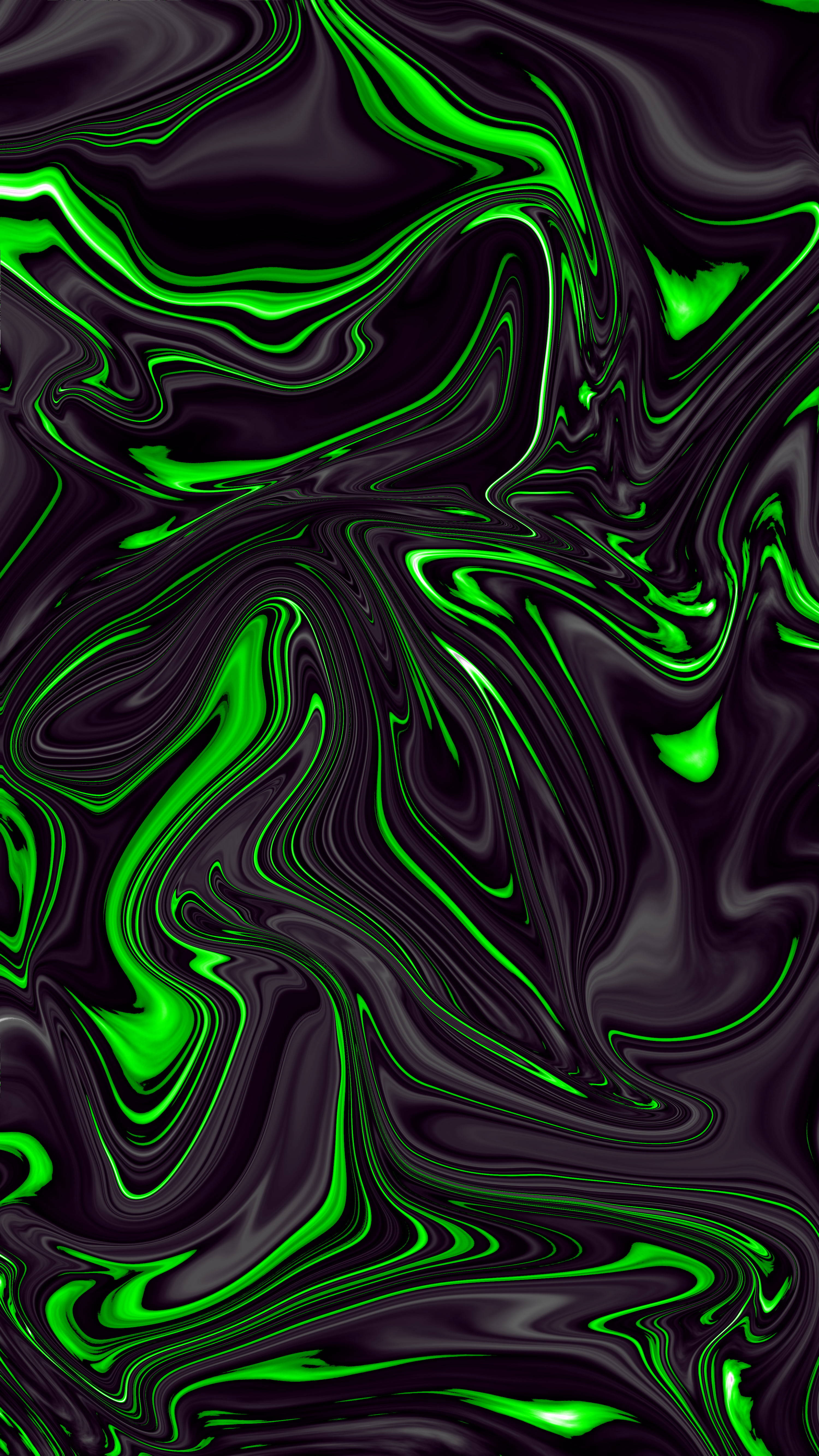 neon green, deep black, abstract liquid, 5K Phone Wallpaper
