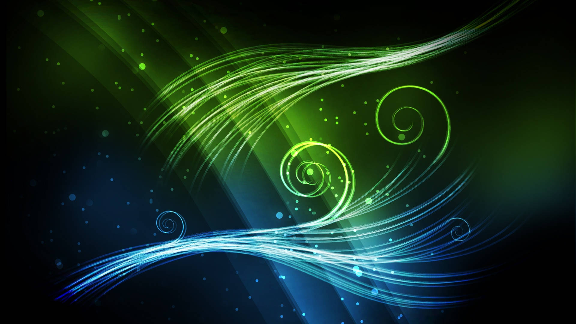 blue, green, glowing swirls, Full HD Desktop Wallpaper