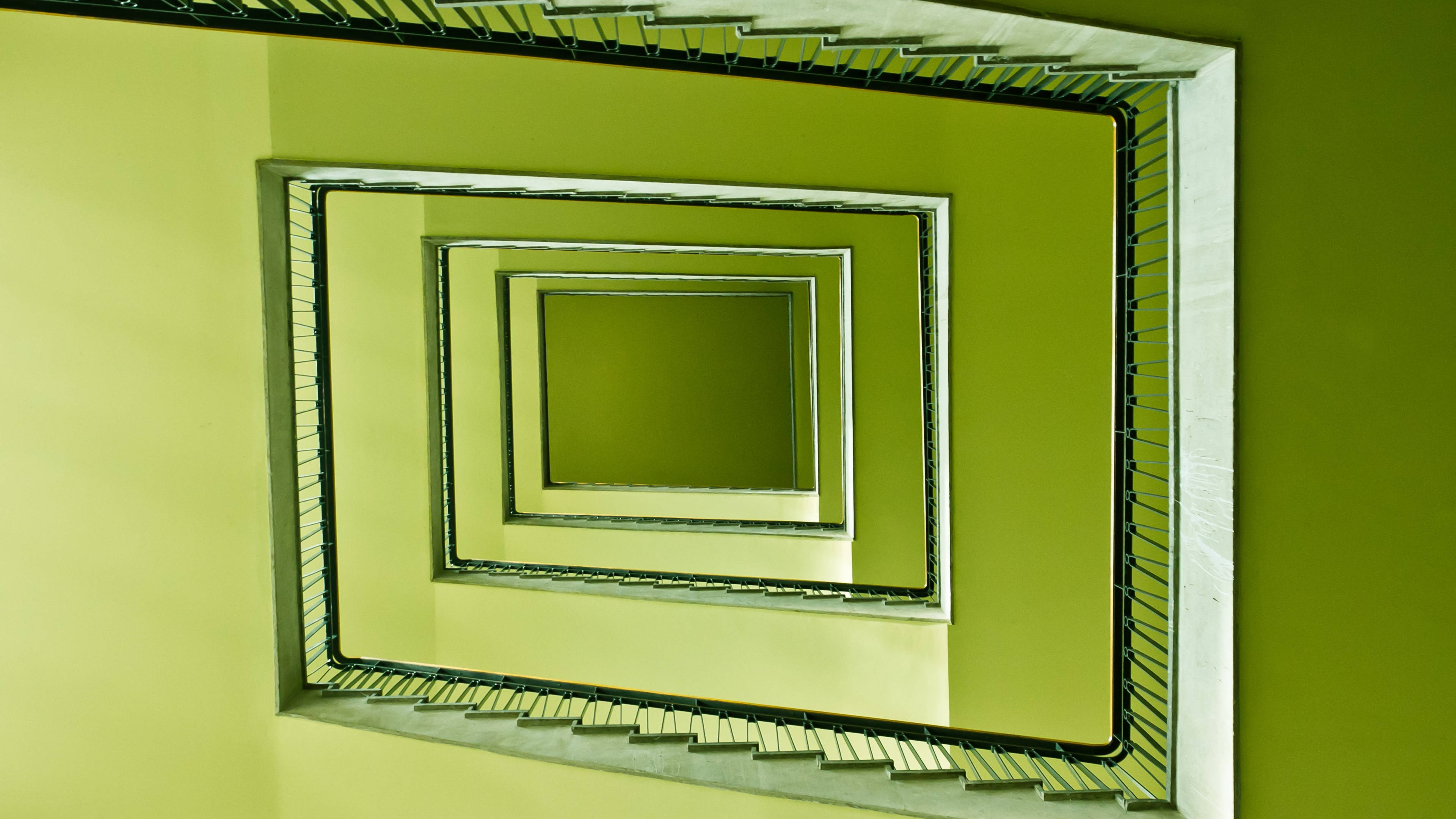 4D Ultra HD, green staircase, vibrant lime green wall, 4K Desktop Wallpaper
