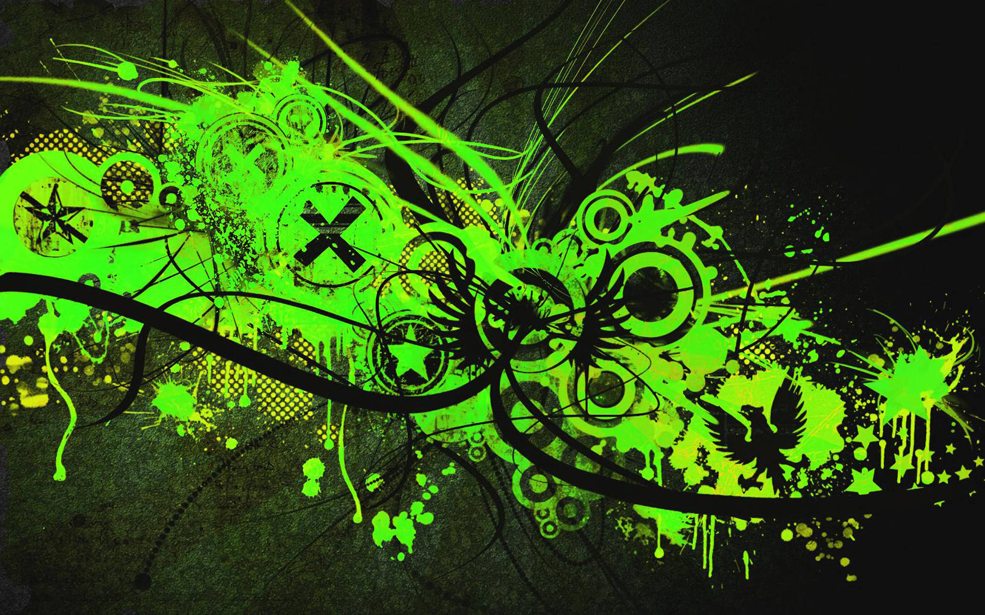 neon green, graffiti splatters, abstract swirls, Full HD Desktop Wallpaper