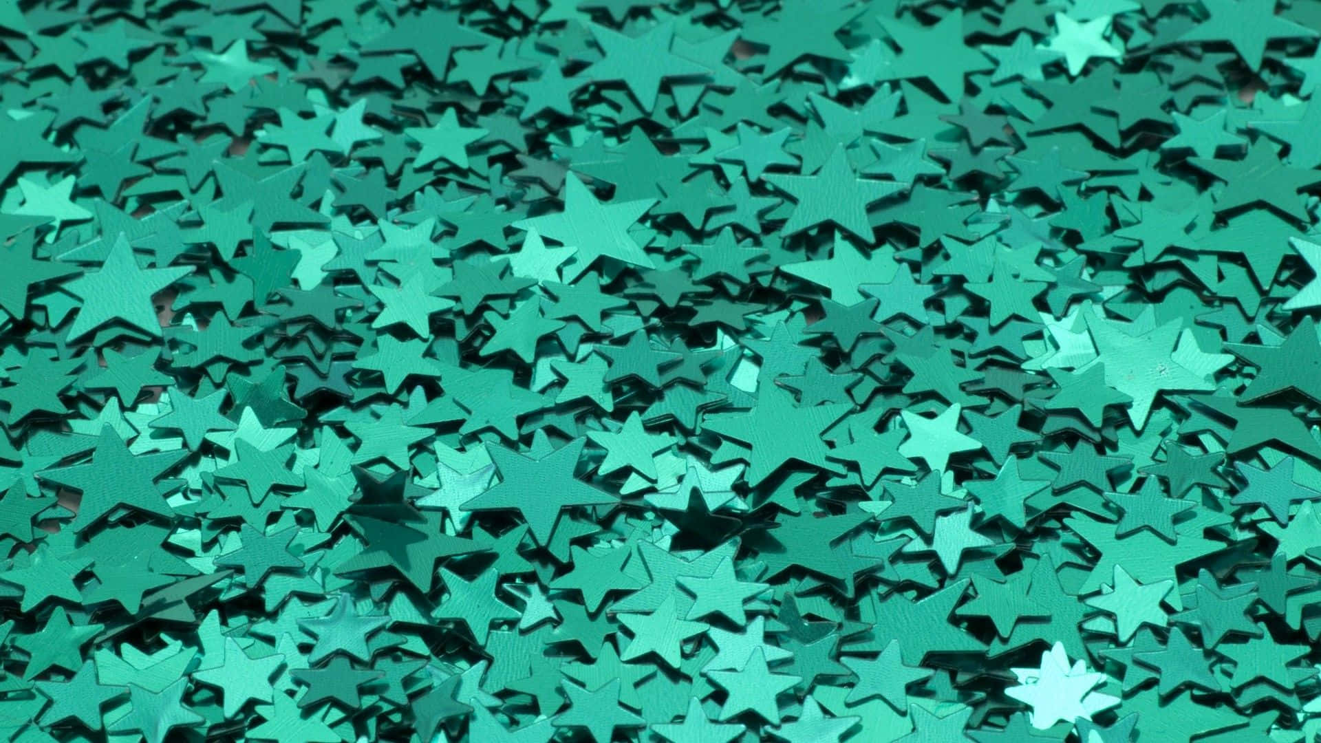 teal, star-shaped confetti, metallic sheen, Full HD Desktop Wallpaper