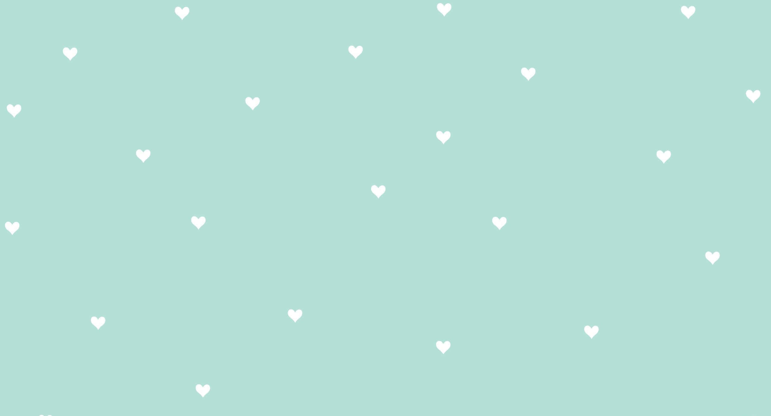Green Aesthetic Desktop, soft mint green, delicate white heart shapes, 2K Desktop Wallpaper