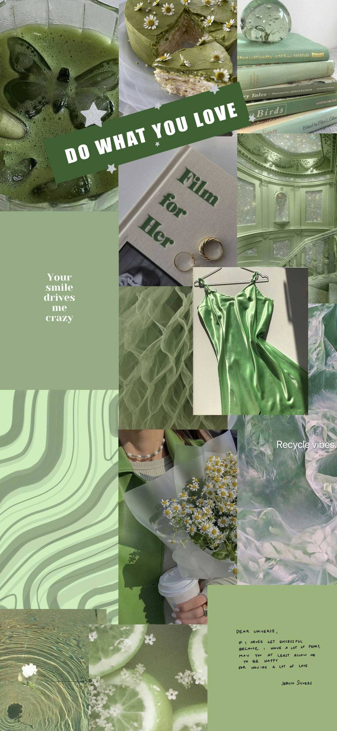 pastel green aesthetic, matcha drinks, cakes, 2K Phone Wallpaper