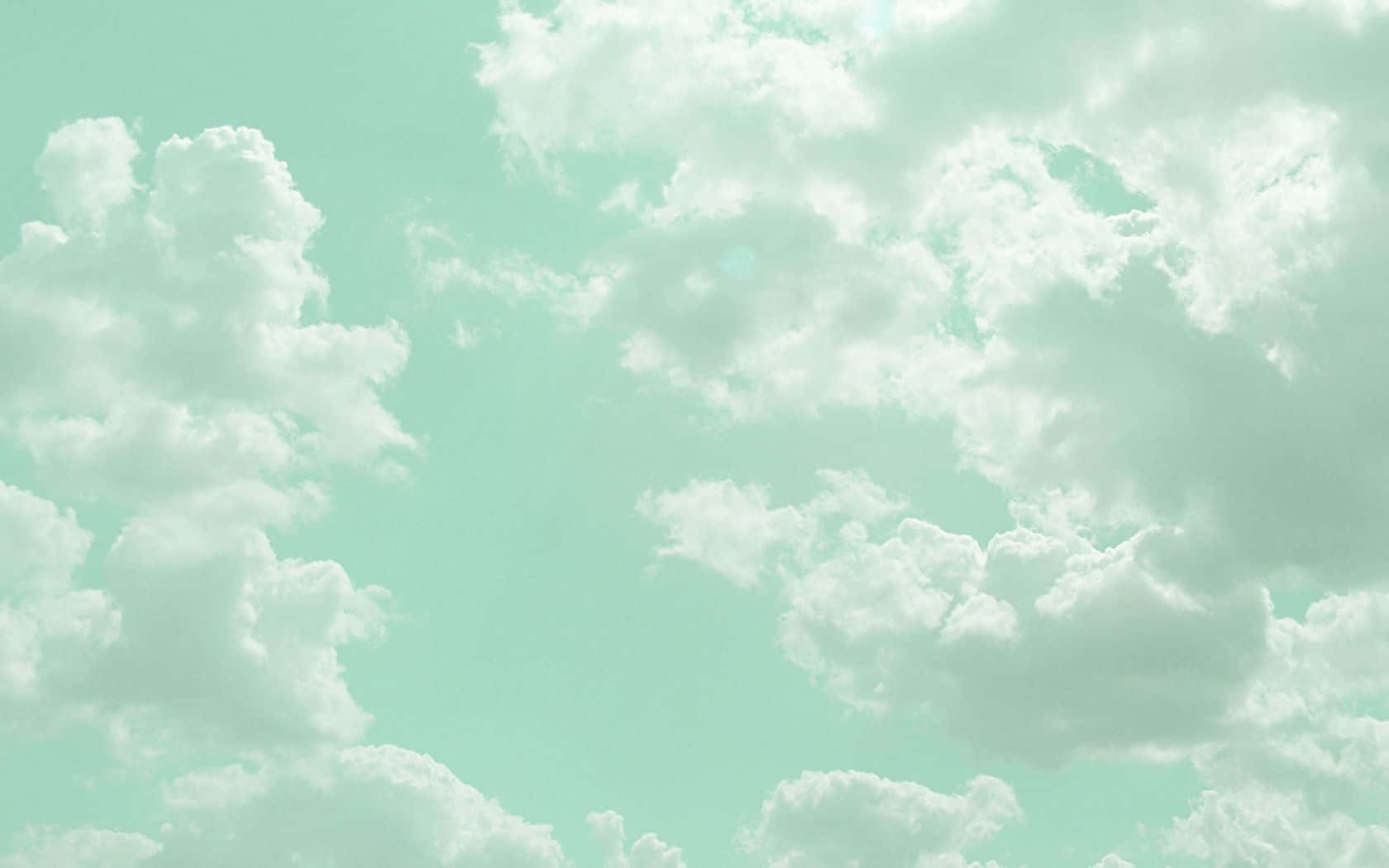 Tranquil Green Aesthetic Desktop, mint green sky, soft fluffy clouds, HD Desktop Wallpaper