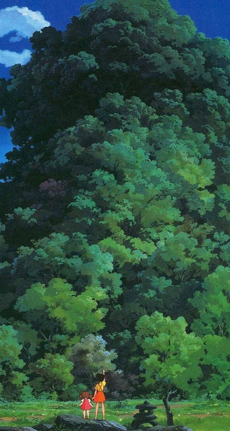 Green Aesthetic iPhone, lush green tree, bright blue sky, HD Phone Wallpaper