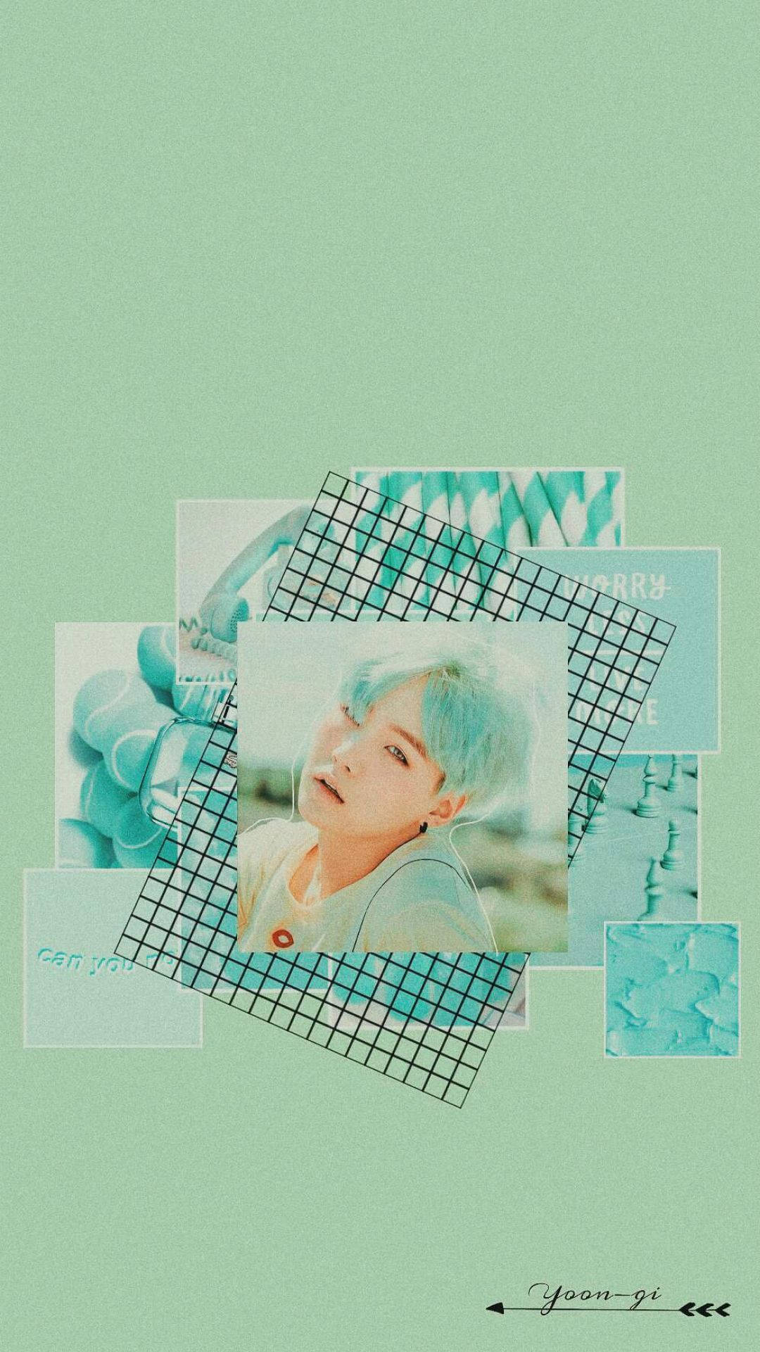 teal-toned, blue hair, mint green background, Full HD Phone Wallpaper