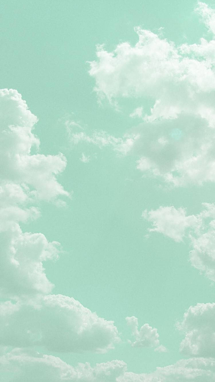 mint green sky, soft fluffy clouds, tranquil daytime scene, HD Phone Wallpaper