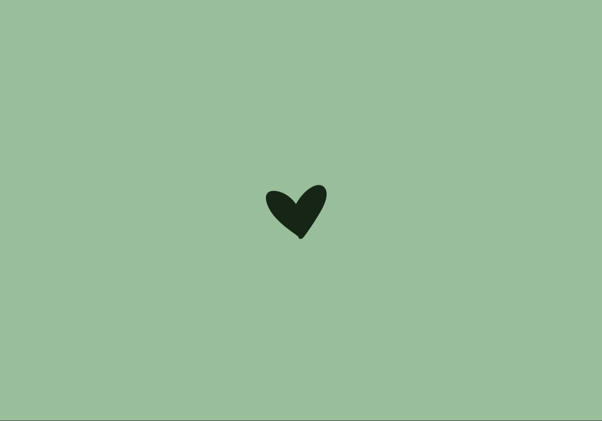 minimalist black heart icon, solid sage green background, Full HD Desktop Wallpaper