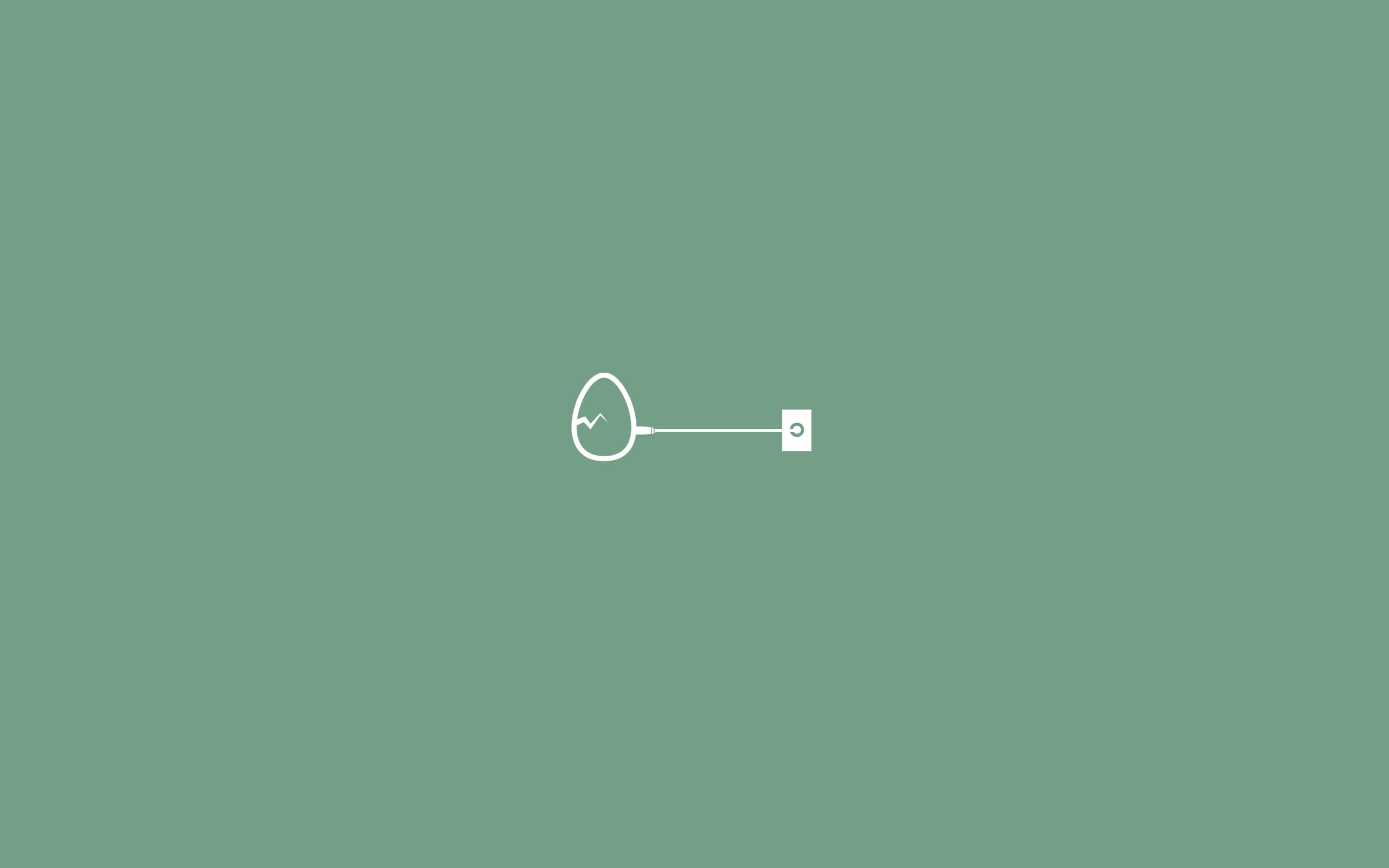cracked egg aesthetic, sage green background, minimalist white line drawing, 2K Desktop Wallpaper