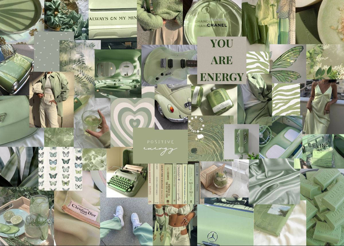 pastel green aesthetic laptop, sage palette, fashion accessories, SD Desktop Wallpaper