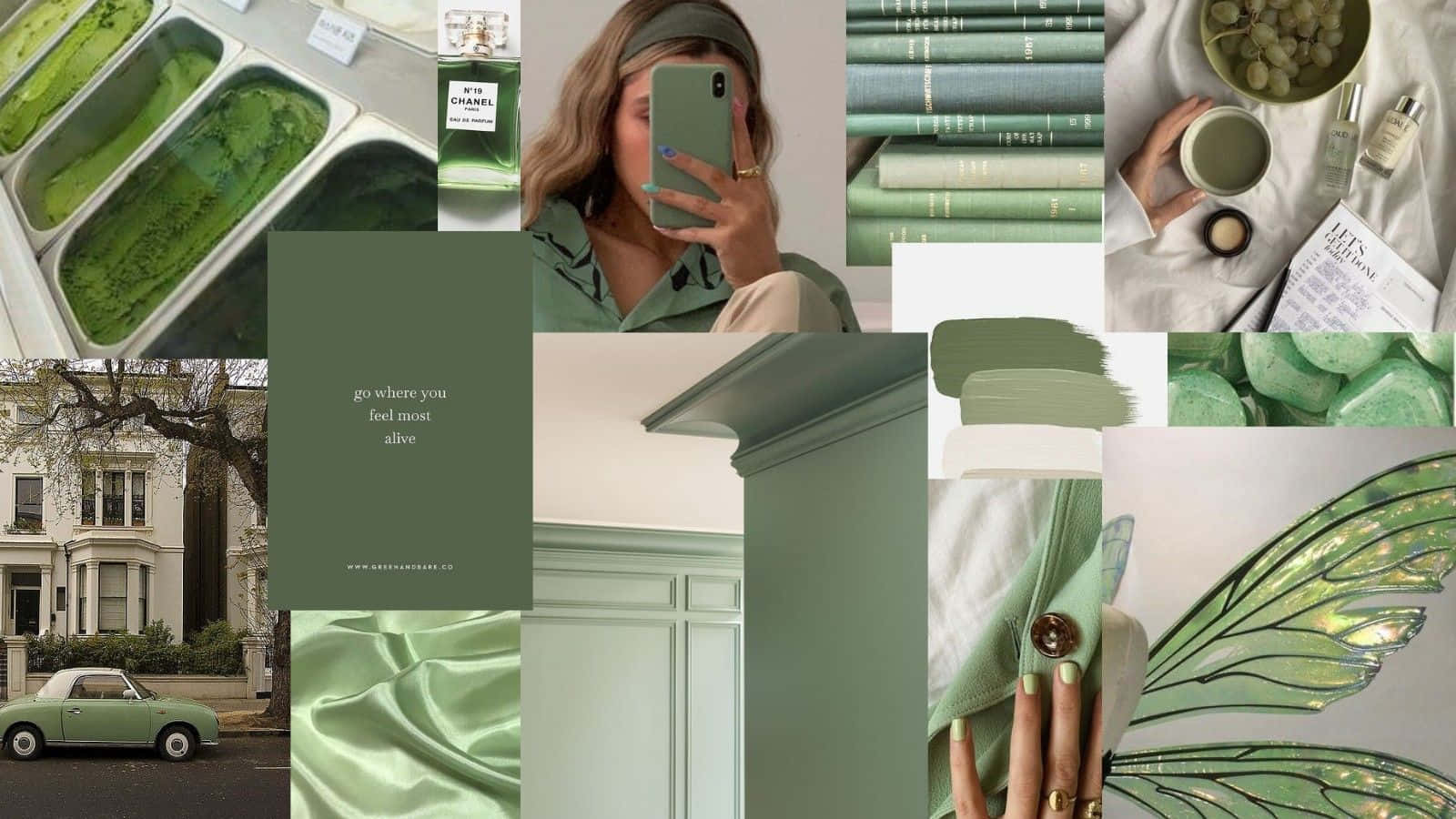 sage green, green-themed collage, ice cream scoops, HD Desktop Wallpaper