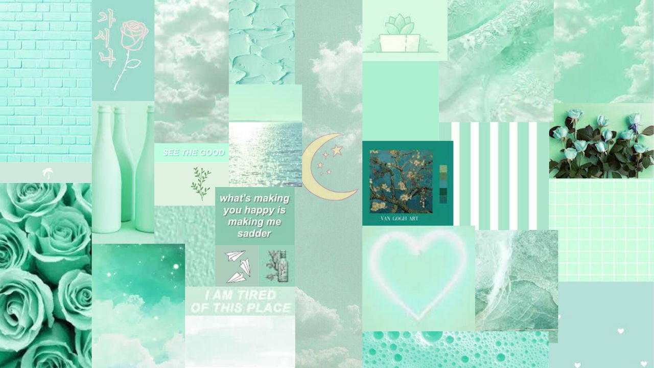 mint green, roses, clouds, HD Desktop Wallpaper