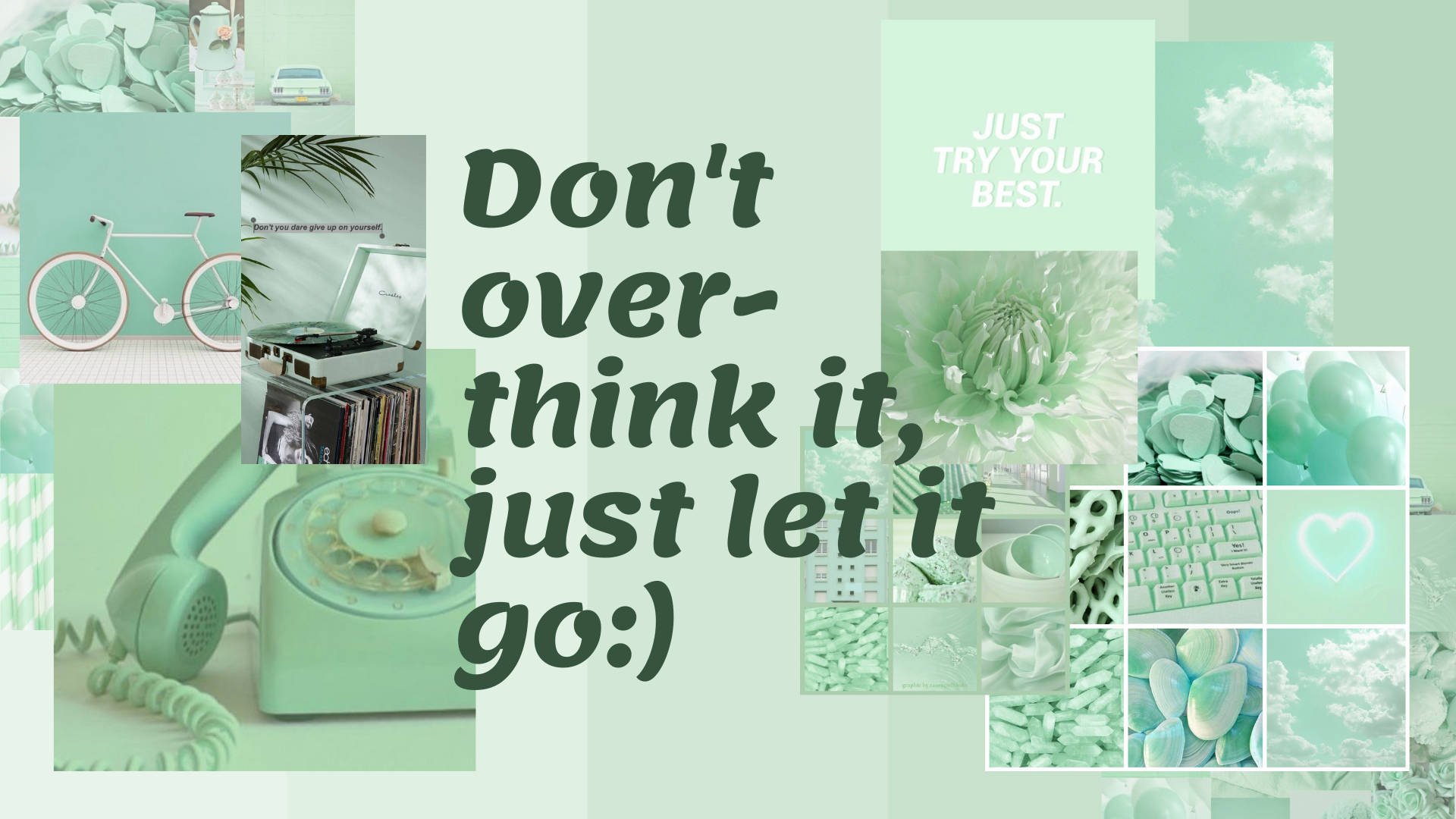 pastel green aesthetic laptop, mint green, vintage objects, Full HD Desktop Wallpaper