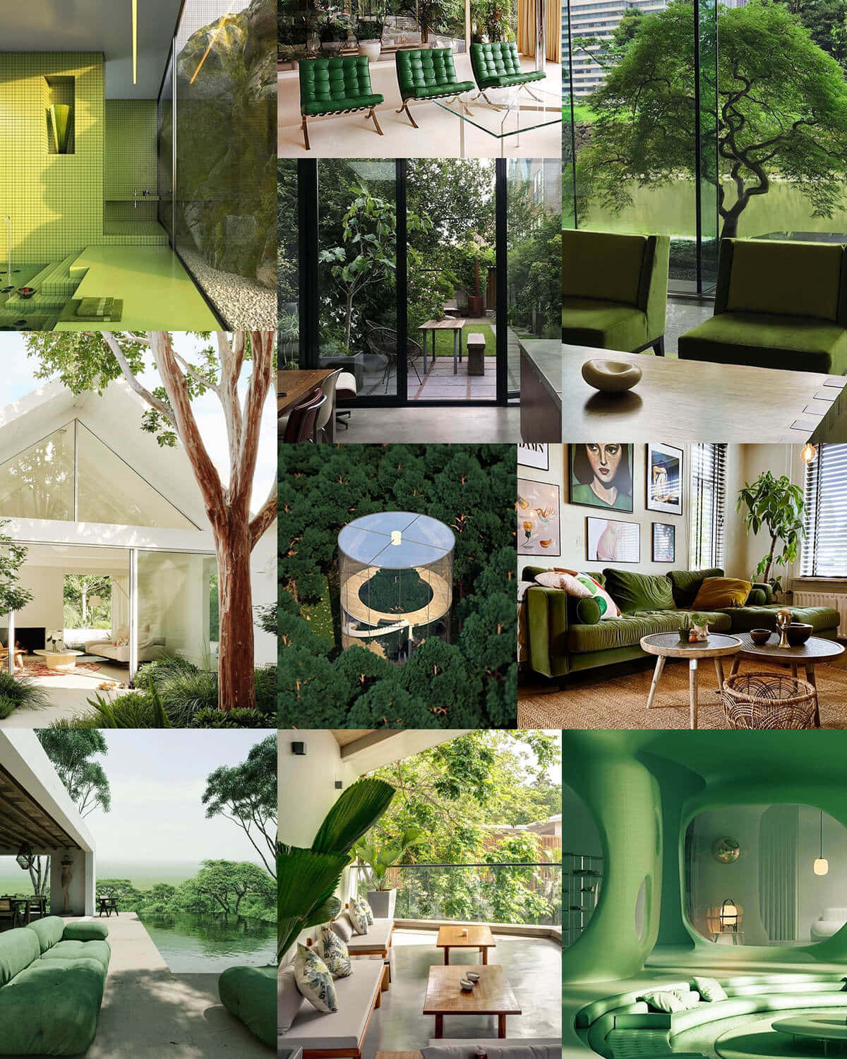 Green Collage, modern interior, lush plants, HD Phone Wallpaper
