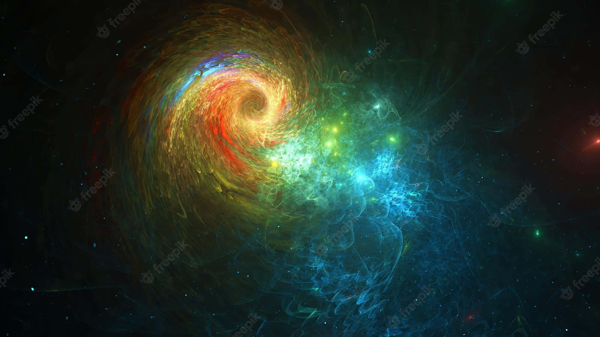 green and blue galaxy, cosmic spiral galaxy, fiery reds, Full HD Desktop Wallpaper