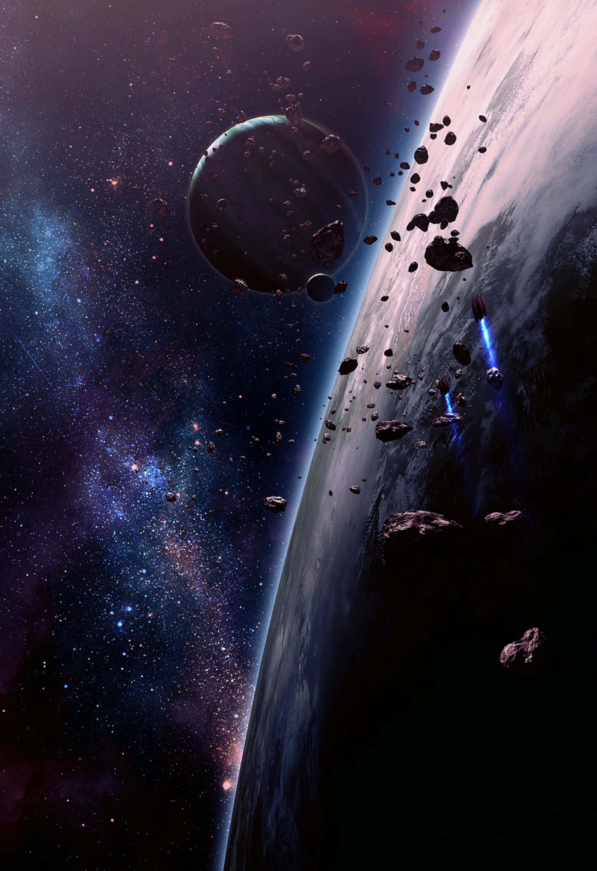 Green And Blue Galaxy, planet, curved horizon, 2K Phone Wallpaper