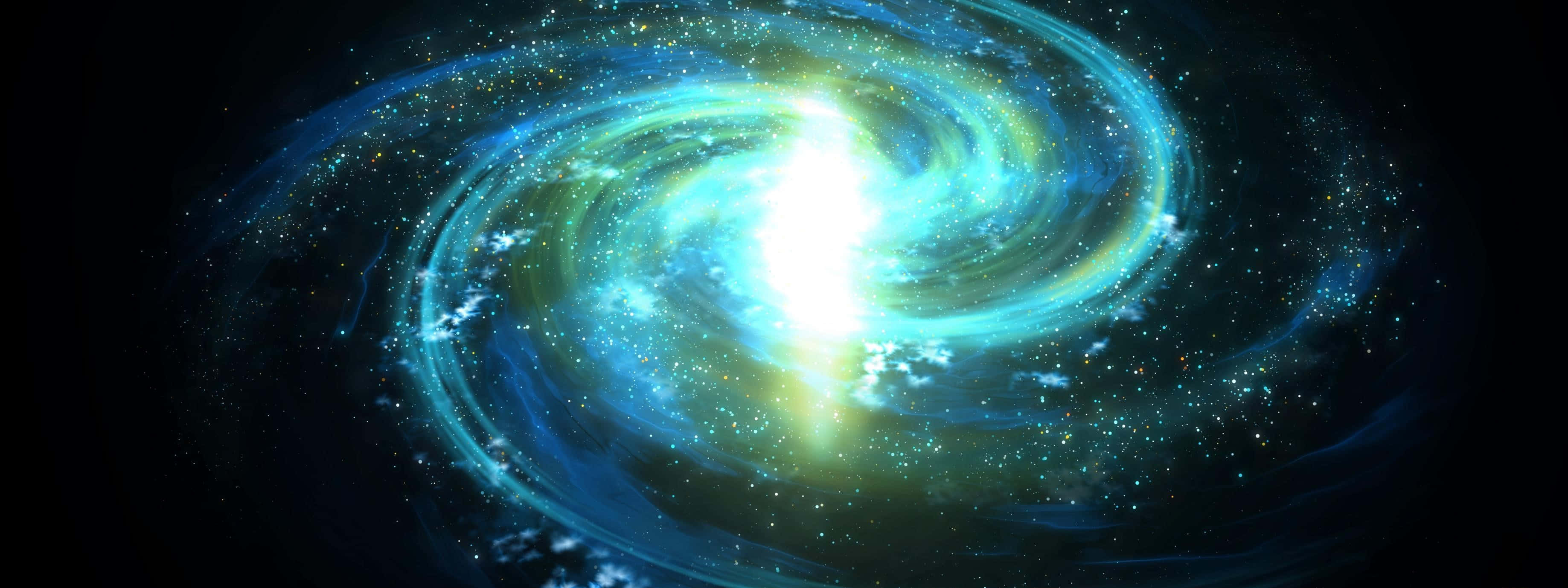 Green And Blue Galaxy, luminous spiral galaxy, glowing blue and green nebulae, 2K Desktop Wallpaper