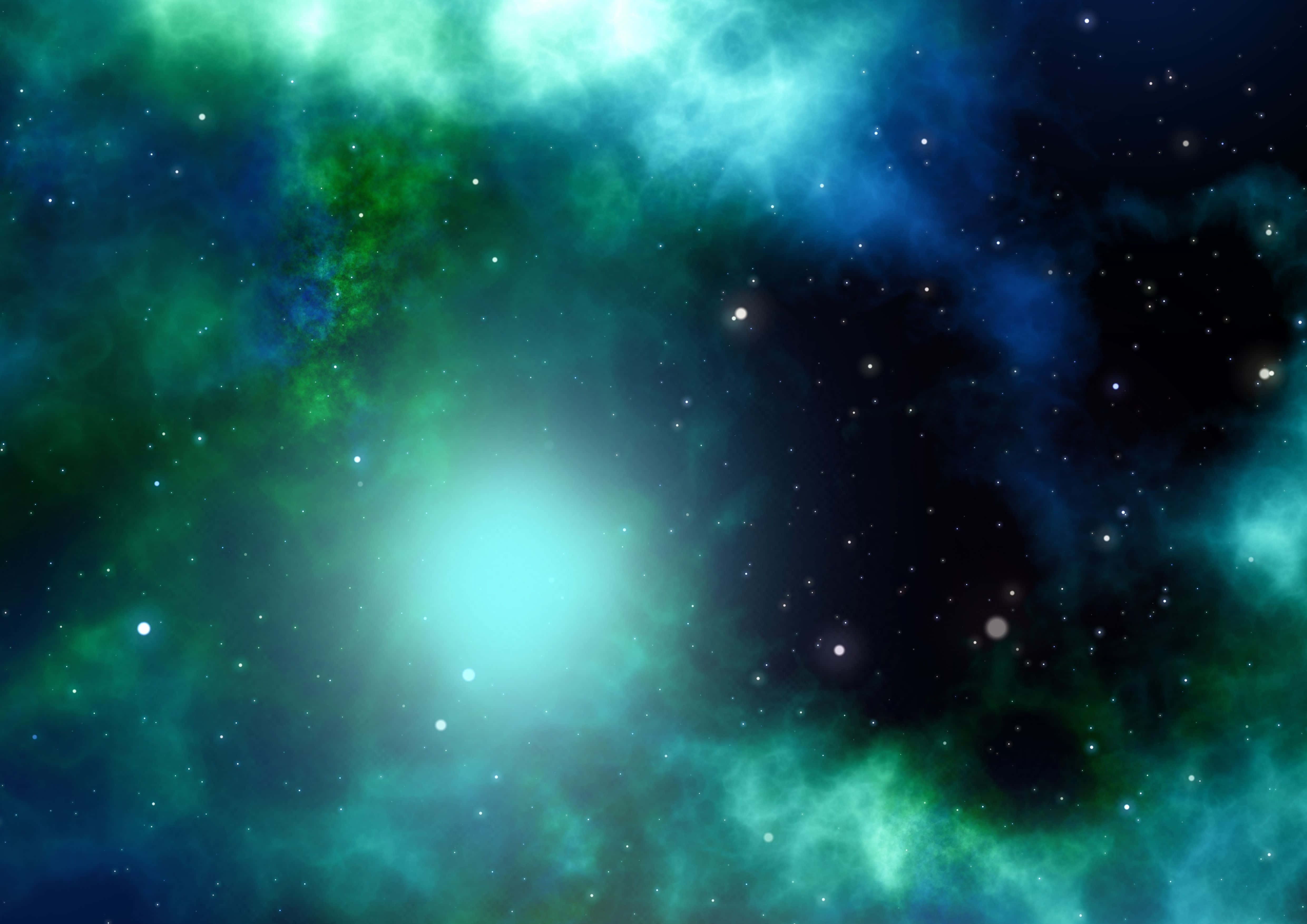 Green And Blue Galaxy, vibrant cosmic nebula, glowing teal, 4K Desktop Wallpaper